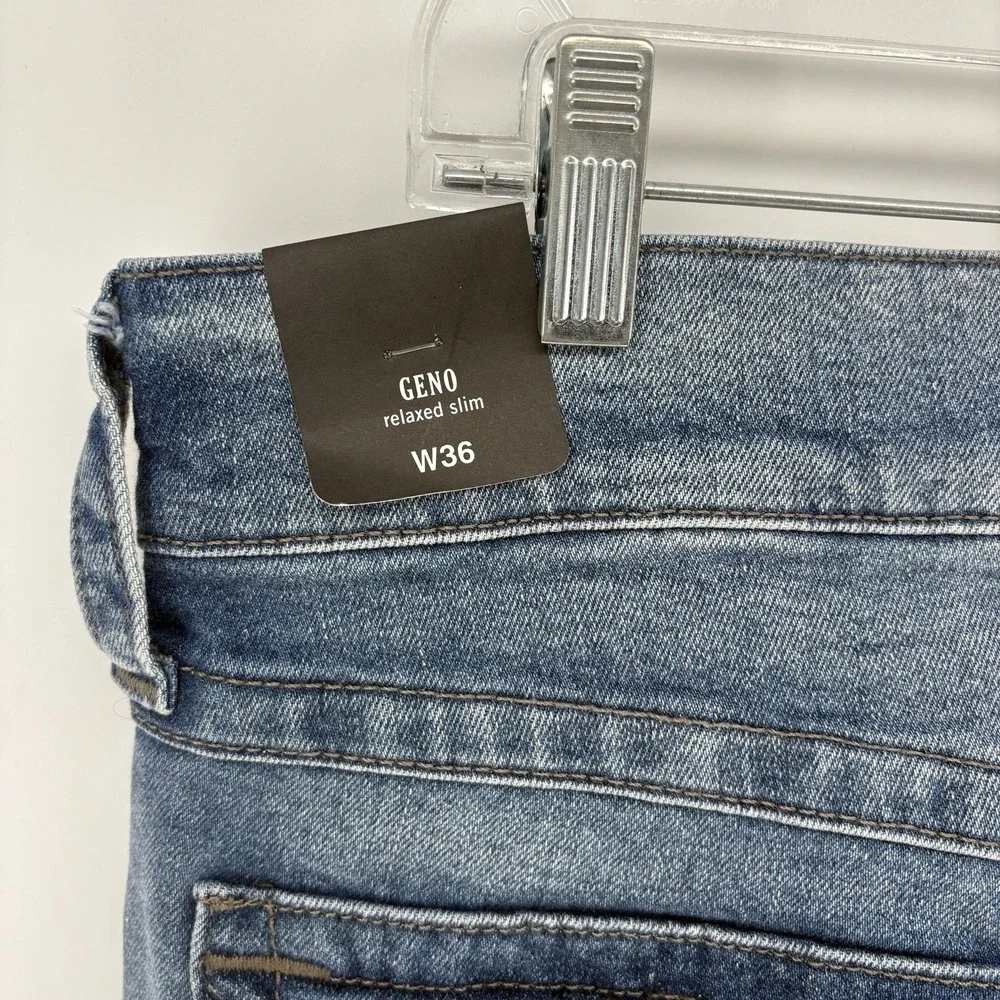 New True Religion Geno Relaxed Slim Jeans Men 36X34 Distressed Big T Flap Pocket
